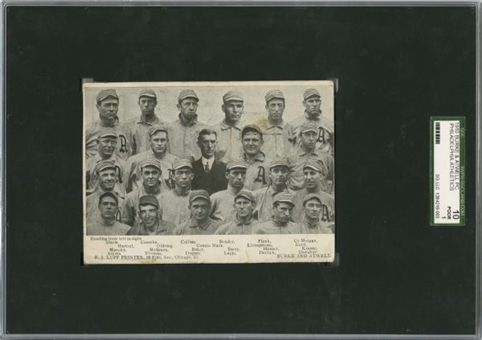1910 Philadelphia As World Champions Burke and Atwell Postcard - SGC 10 POOR